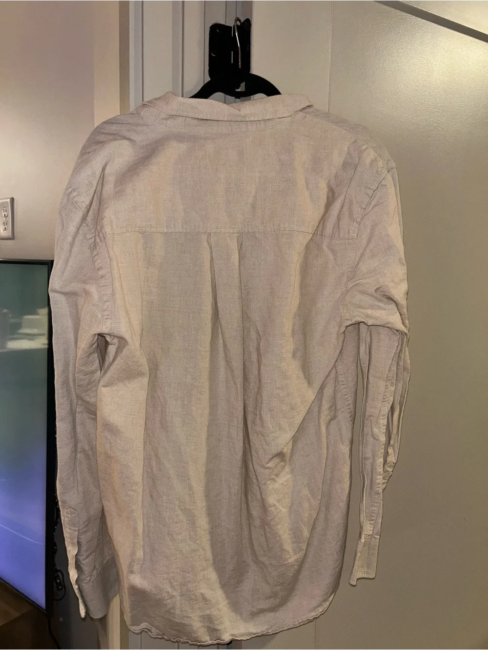 Zara Beige Button-Front Linen Shirt - Picture 2 of 3